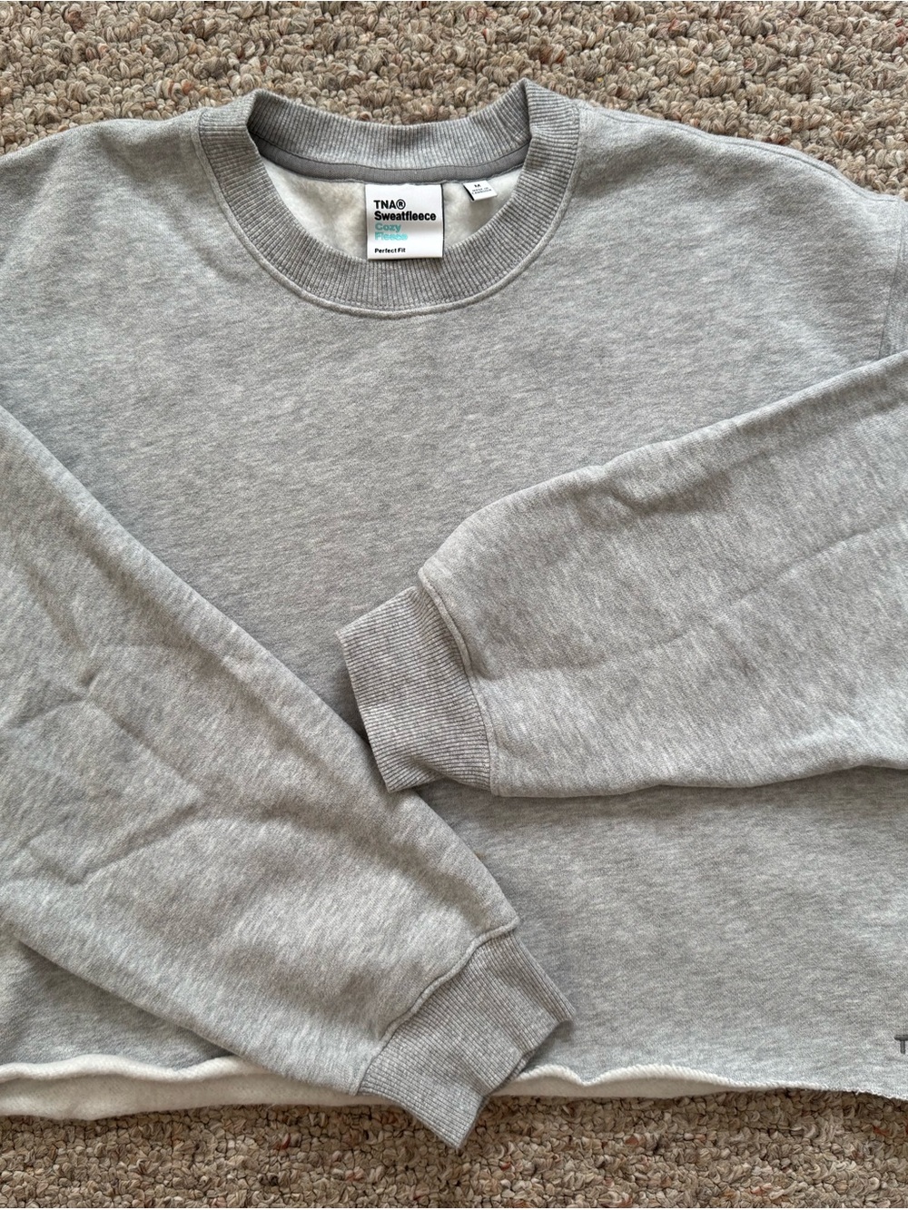 TNA Light Grey Cropped Crewneck Sweatfleece Pullover
